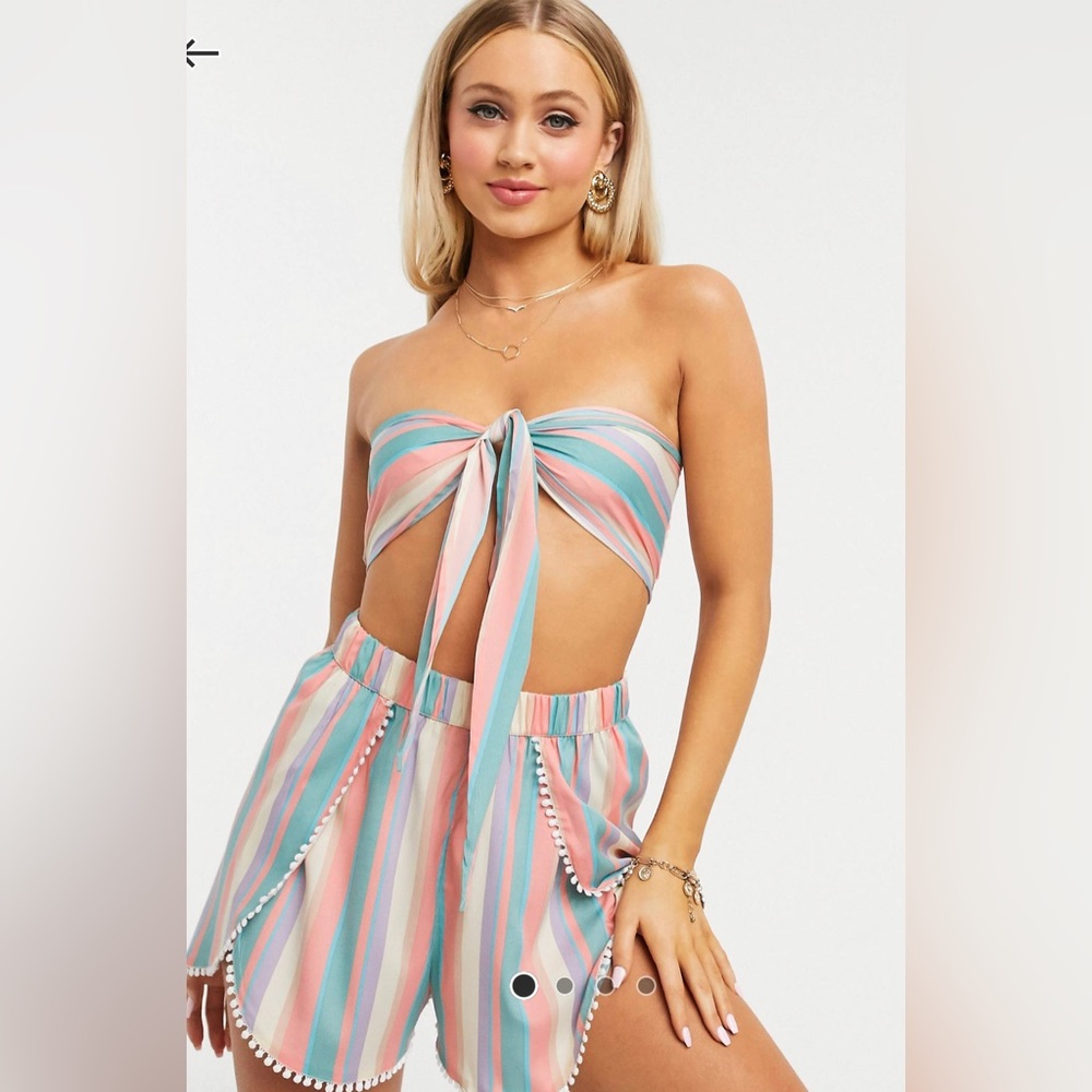 South Bay Striped Bandeau tie top and shorts Set from ASOS